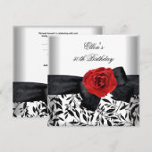 50e verjaardag White Silver Flower Black Bow Kaart (Voorkant / Achterkant)