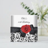 50e verjaardag White Silver Flower Black Bow Kaart (Staand voorkant)