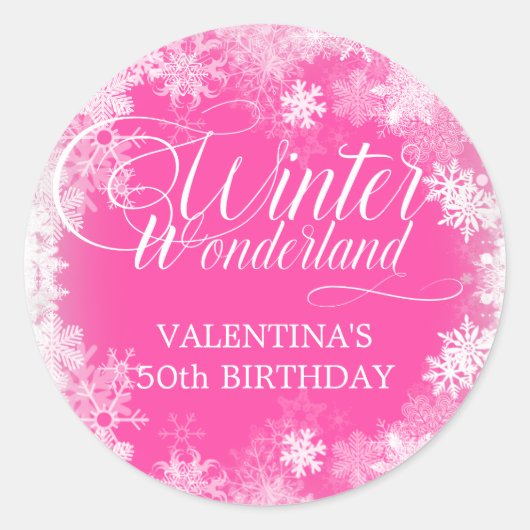 50e verjaardag Winter Wonderland Sneeuwvlok Favori Ronde Sticker (Voorkant)