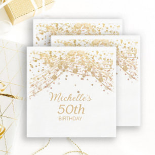 50e verjaardag Witte Gouden Glitter Sliert Lichtje Servet