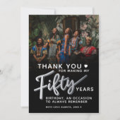 50e verjaardag Zilver Zwart Vijftig script Foto Bedankkaart (Voorkant)