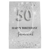 50e verjaardag zilveren glitter medium cadeauzakje (Achterkant)