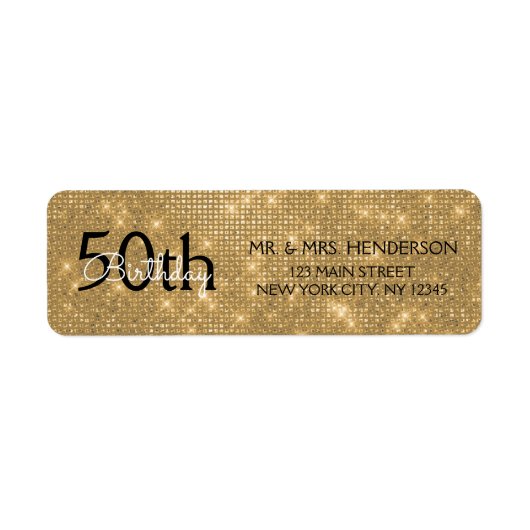50e verjaardag zwart en goud sprankeling etiket (Voorkant)