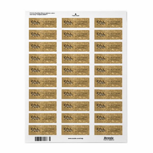50e verjaardag zwart en goud sprankeling etiket (Full Sheet)