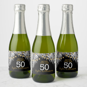 50e verjaardag, zwart en gouden mini sparkling wijnetiket