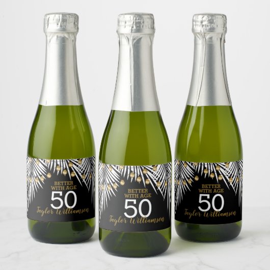 50e verjaardag, zwart en gouden mini sparkling wijnetiket (Flessen)