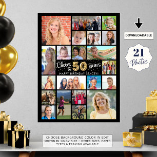 50e verjaardag zwart goud 21 foto's juichen voor j poster