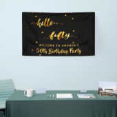 50e verjaardag zwart goud hallo naamscript 50 spandoek (Beurs)