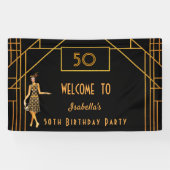 50e verjaardag zwart goud in de kunstdecostijl van spandoek (Horizontaal)