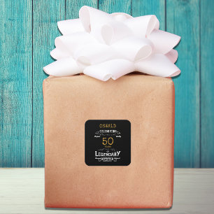 50e verjaardag zwart goud legendarische retro vierkante sticker