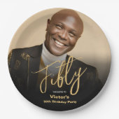 50e verjaardag zwart goud moderne chique aangepast papieren bordje (Voorkant)