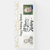 50e verjaardag Zwart Goud String Lights Foto's Ban Spandoek (Verticaal)