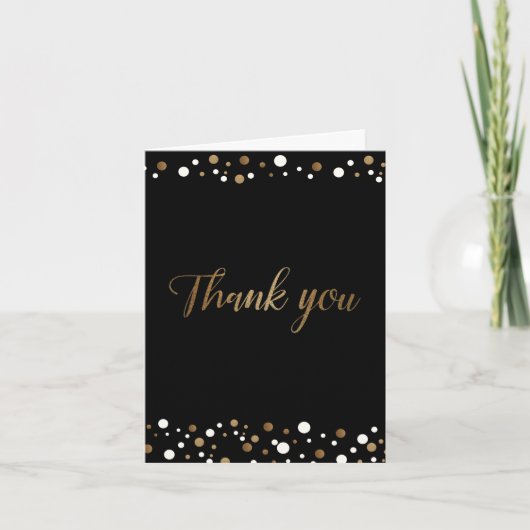50e verjaardag zwart goud wit confetti Script Bedankkaart (Voorkant)
