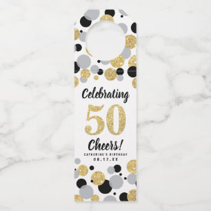50e Verjaardag Zwart Grijs Goud Glitter Confetti Flessenhanger