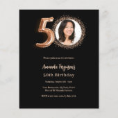 50e verjaardag zwart roos gouden fotouitnodiging (Voorkant)