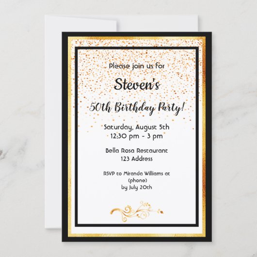 50e verjaardag zwart wit en faux goud kaart (Voorkant)