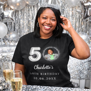 50e verjaardag zwart zilver foto t-shirt
