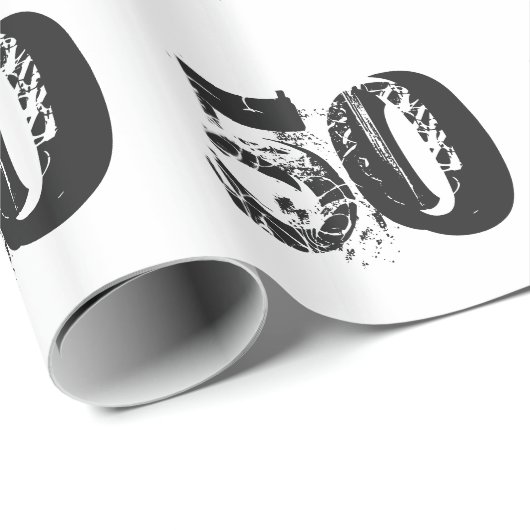 50e verjaardag, zwarte, blauwe tekst op wit. cadeaupapier (Rol Hoek)