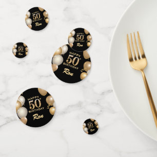 50e verjaardag Zwarte en gouden ballonnen Confetti