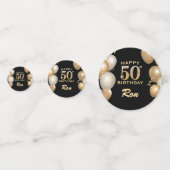 50e verjaardag Zwarte en gouden ballonnen Confetti (Voorkanten)