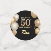 50e verjaardag Zwarte en gouden ballonnen Confetti (Kleine voorkant)