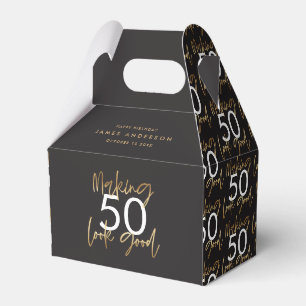 50e verjaardag zwarte en gouden eenvoudige elegant bedankdoosjes