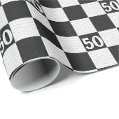 50e verjaardag zwarte en witte cheques cadeaupapier (Rol Hoek)