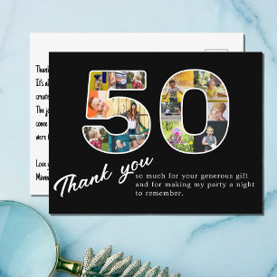 50e Verjaardag Zwarte Fotocollage Bedankt Briefkaart