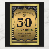 50e verjaardag - Zwarte & Gold-standaarden Wijn Etiket (Enkel label)