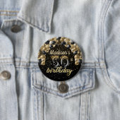 50e verjaardag zwarte gouden ballon Glitter Button (In situ)