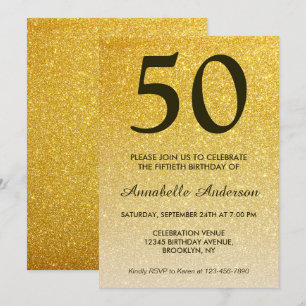 50e verjaardag zwarte gouden glitter Sparkle Ombre Kaart