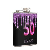 50e verjaardag zwarte paarse glitter scriptvriende heupfles (Rechts)