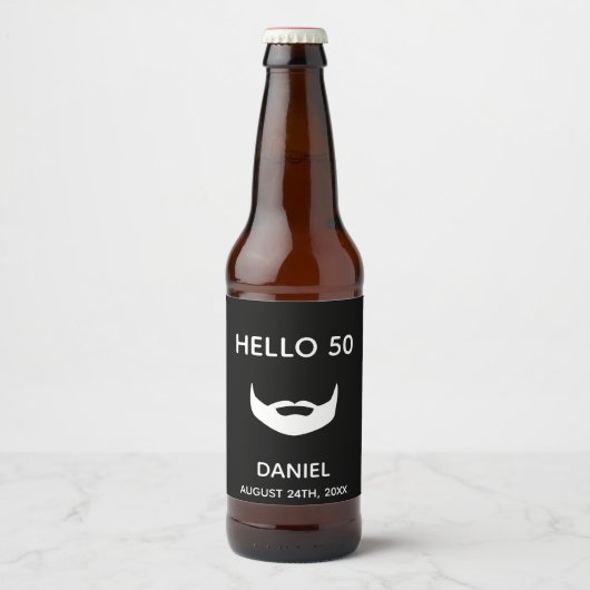 50e verjaardag zwarte witte baard mannen jongens p bier etiket (Voorkant)