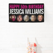 50e verjaardag zwarte witte roze vijf fotocirkels spandoek (Insitu)