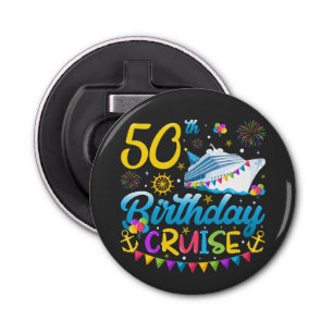 50e verjaardagscruise B-Day Party Button Button Flesopener