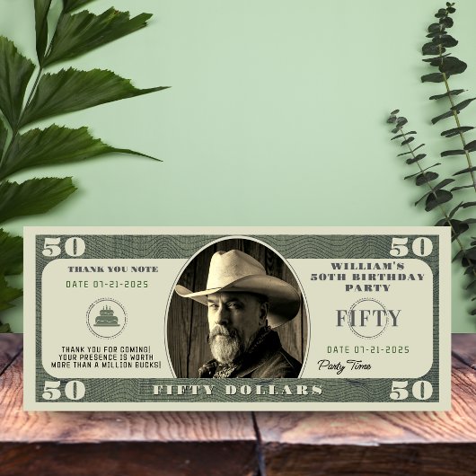 50e verjaardagsfeest 50 dollar Bill dank je kaart