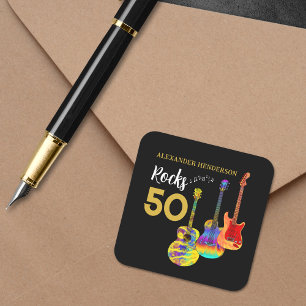 50e verjaardagsfeest 50 stenen Gitaar Vierkante Sticker