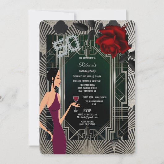 50e Verjaardagsfeest Art Deco Gatsby Elegant Kaart (Voorkant)