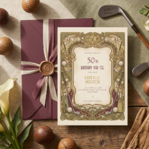 50e Verjaardagsfeest Art Nouveau Elegante Bourgond Kaart