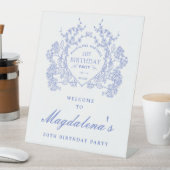 50e Verjaardagsfeest Blauwe Bloemkam Welkom Reclamebord Met Voetstuk (Insitu)