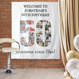 50e Verjaardagsfeest Foto Collage Achtergrond Wandkleed