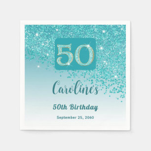 50e verjaardagsfeest glinsterende turquoise glitte servet