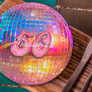 50e Verjaardagsfeest Goud Roze Glitters Disco Bal Papieren Bordje