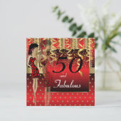 50e Verjaardagsfeest Meisjesfeest | Rood & Goud Kaart (Staand voorkant)