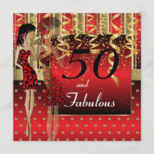 50e Verjaardagsfeest Meisjesfeest   Rood & Goud Kaart