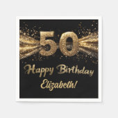 50e verjaardagsfeest Modern Zwart en Goud Servet (Voorkant)