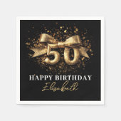 50e verjaardagsfeest Modern Zwart en Goud Servet (Voorkant)
