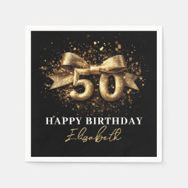 50e verjaardagsfeest Modern Zwart en Goud Servet