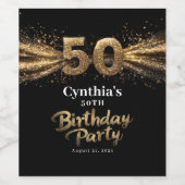 50e verjaardagsfeest Modern Zwart en Goud Wijn Etiket (Enkel label)