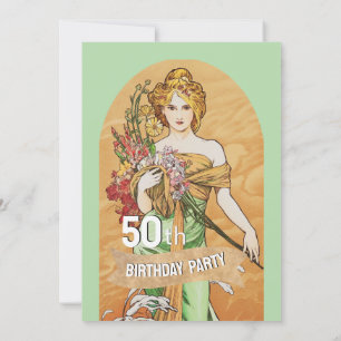  50e verjaardagsfeest, Mucha, Spring Goddess Kaart